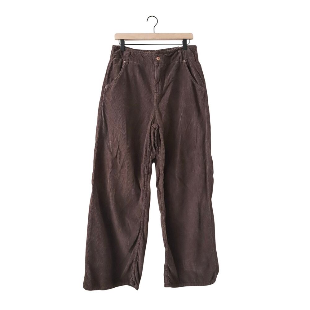 Free People The Harlow Mid-Rise Wide Leg Brown Corduroy Pant Women's Size 30